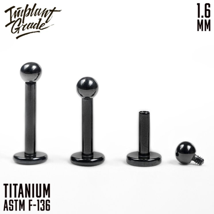 Лабрет Black Implant Grade титан+PVD покрытие 1.6мм
