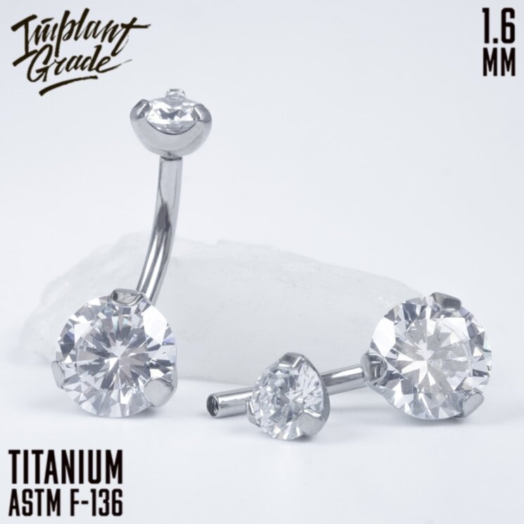 Пирсинг в пупок Pure Crystal Implant Grade 1.6 мм титан